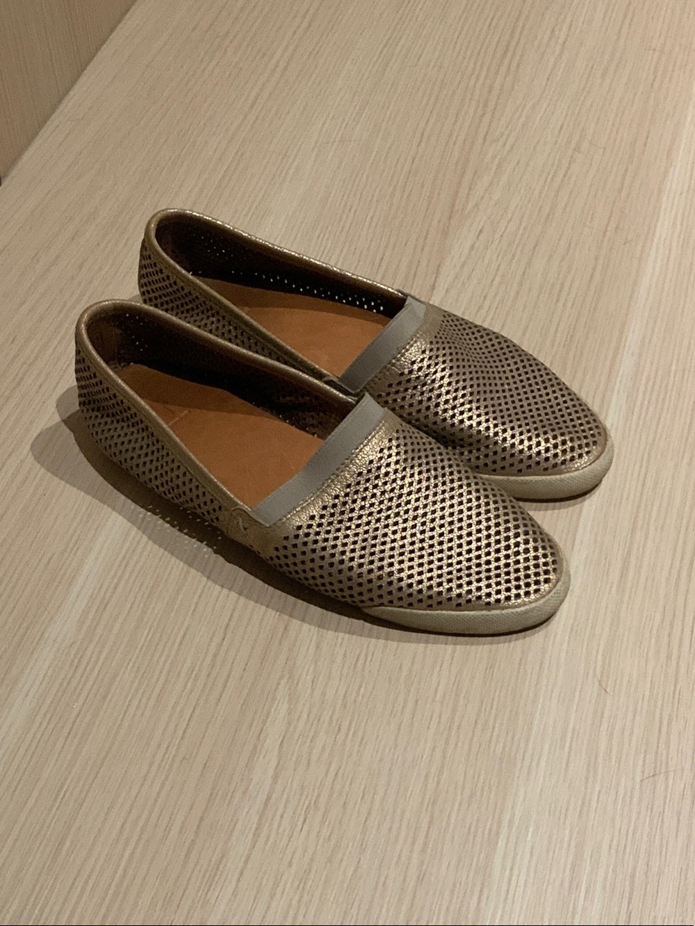 Frye Metallic Perforated Slip-On Loafers in Gold